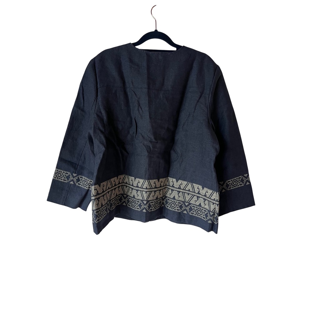 Pendleton Linen Zip Up Jacket Blue Embroidered Tr… - image 4
